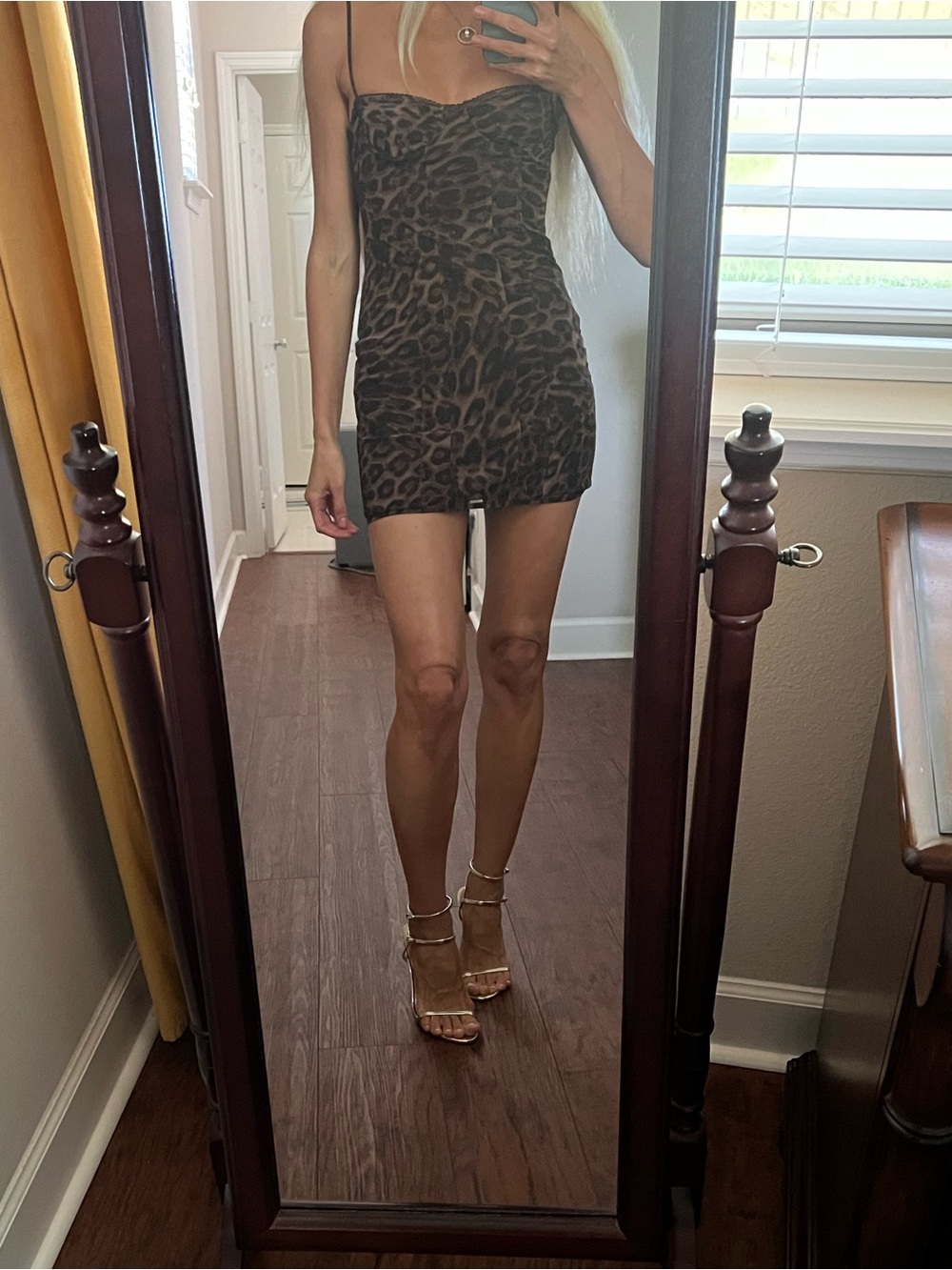 Zara Brown Leopard-Print Spaghetti-Strap Mini Dress